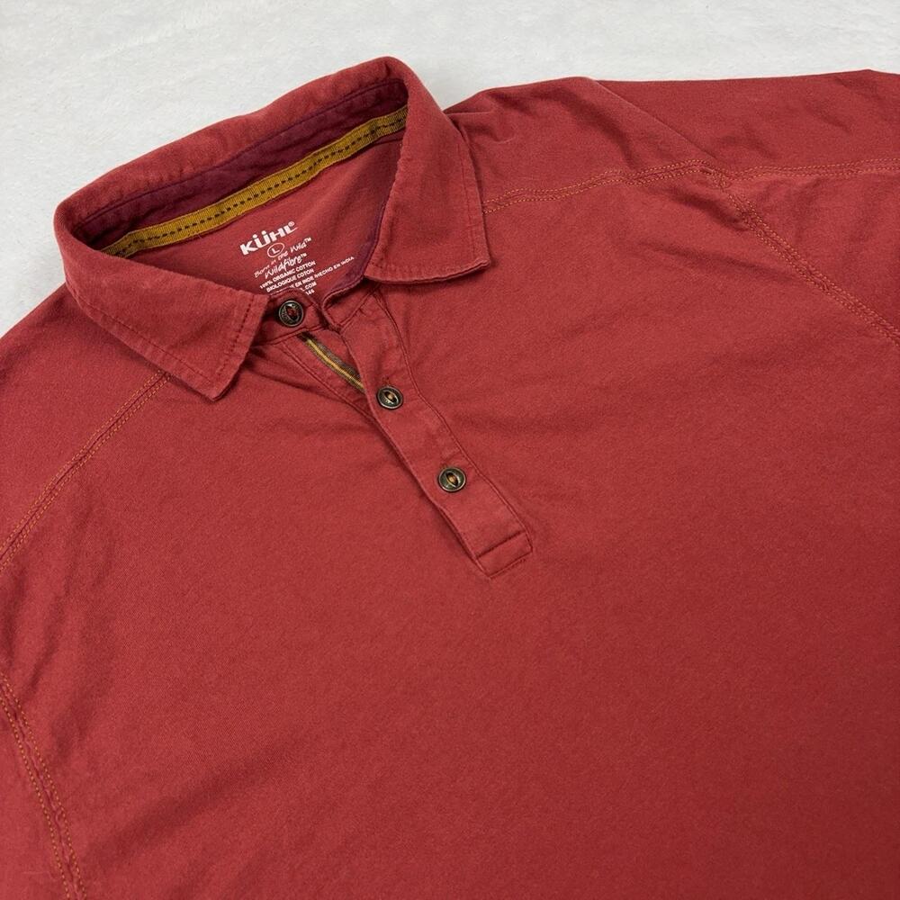 KÜHL Polo Shirt Mens L Red 100% Organic Cotton Wildfire Collared Logo Casual